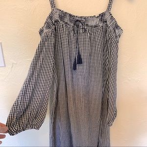 Old Navy gingham off the shoulder dress.